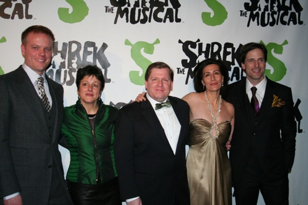 Jason Moore (Director), Caro Newling (Producer), David Lindsay-Abaire (Book & Lyrics), Jeanine Tesori (Music) and Bill Damaschke (Producer) at 