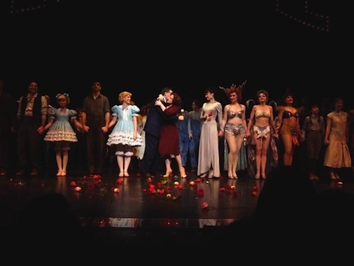 Boyd Gaines and Patti LuPone embrace at the final Gypsy curtain call at 