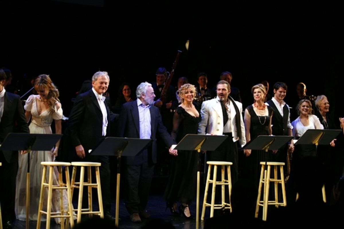 
Steven Pasquale, Jill Paice, Victor Garber, Stephen Sondheim, Natasha Richardson, Marc Kudisch, Christine Baranski, Benjamin Walker, Kendra Kassebaum and Vanessa Redgrave at 