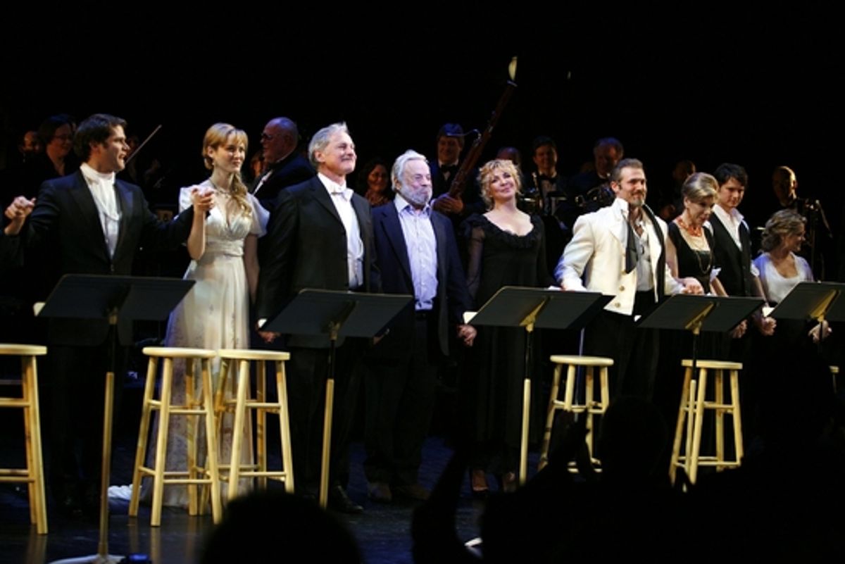 
Steven Pasquale, Jill Paice, Victor Garber, Stephen Sondheim, Natasha Richardson, Marc Kudisch, Christine Baranski, Benjamin Walker, Kendra Kassebaum and Vanessa Redgrave at 