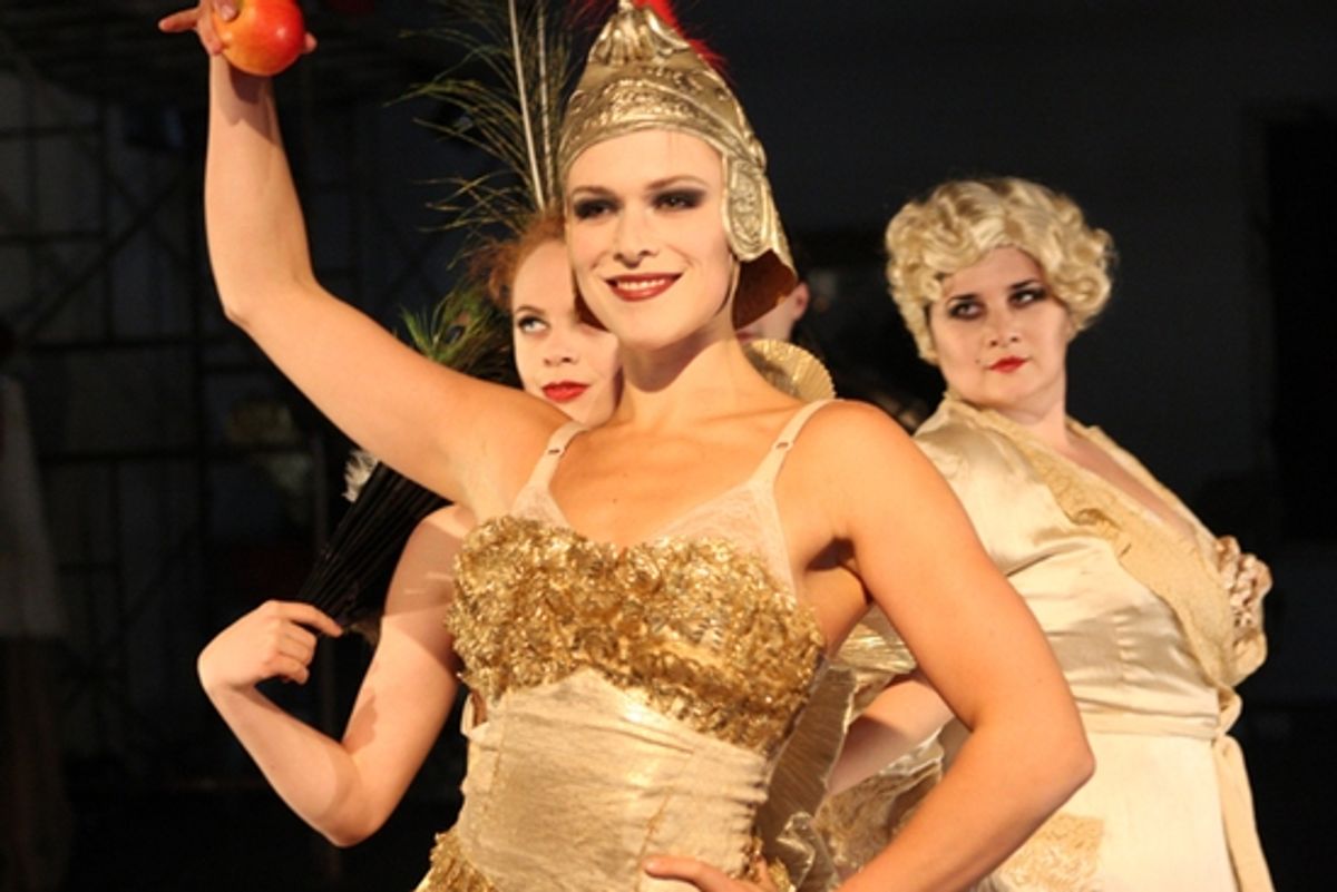 Cast member Yeva Glover (center). Background: (L-R) Cast members Laura Careless and Gioia Marchese at 