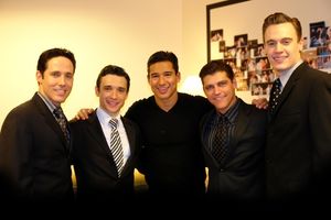 Jeff Leibow, Rick Faugno, Mario Lopez, Deven May and Erich Bergen Photo