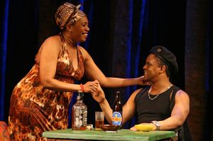 Saidah Arrika Ekulona as 'Mama Nadi' and Kevin Mambo as 'Commander Osembenga' Photo