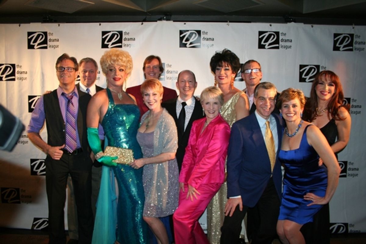 
OBC La Cage aux Folles; Front Row: David Engel, Paige Turner (David Scala), Betsy Craig, 
Sydney Anderson, Mark Waldrop and Cady Huffman
Back Row: John Weiner, Michael McKee, Eric Lamp, Miss Sammy (Sam Singhaus), David Klatt and  
Jan Leigh Herndon at 