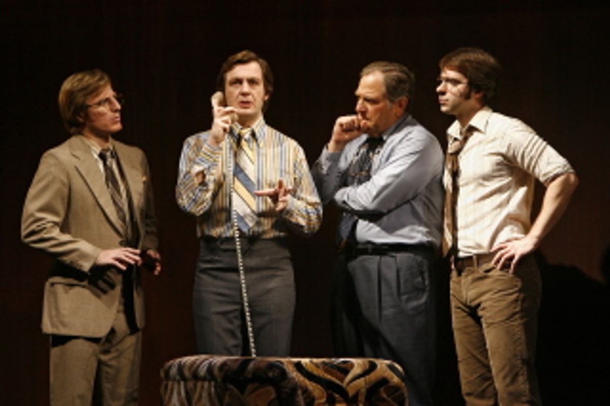 
PHOTOS: Alan Cox as David Frost; Stacy Keach as Richard M. Nixon; Antony Hagopian as John Birt, Alan Cox, Bob Ari as Bob Zelnick, and Brian Sgambati as Jim Reston at 