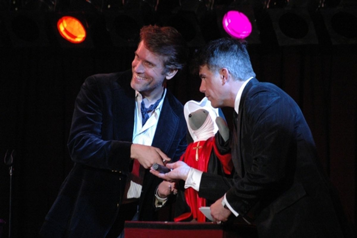 Mike McGowan and Bryan Batt listening to The Mother Abbess from The Sound of Music sing at Broadway Bears XII - The Auction