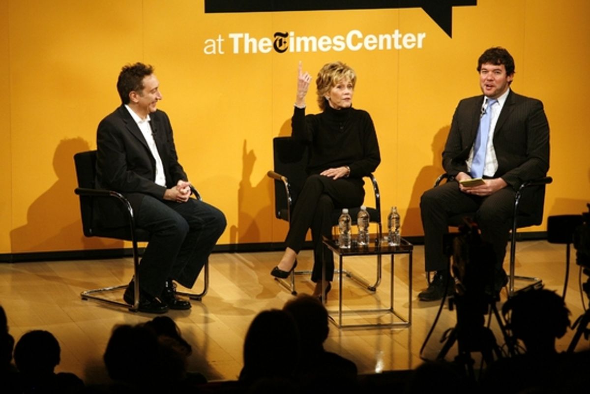 Jane Fonda, Moises Kaufman and Patrick Healy at 