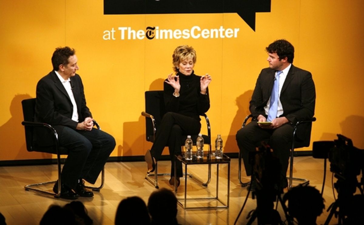 Jane Fonda, Moises Kaufman and Patrick Healy at 