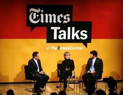 Jane Fonda, Moises Kaufman and Patrick Healy Photo