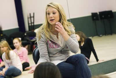 Bailey Hanks answers questions from the students Photo