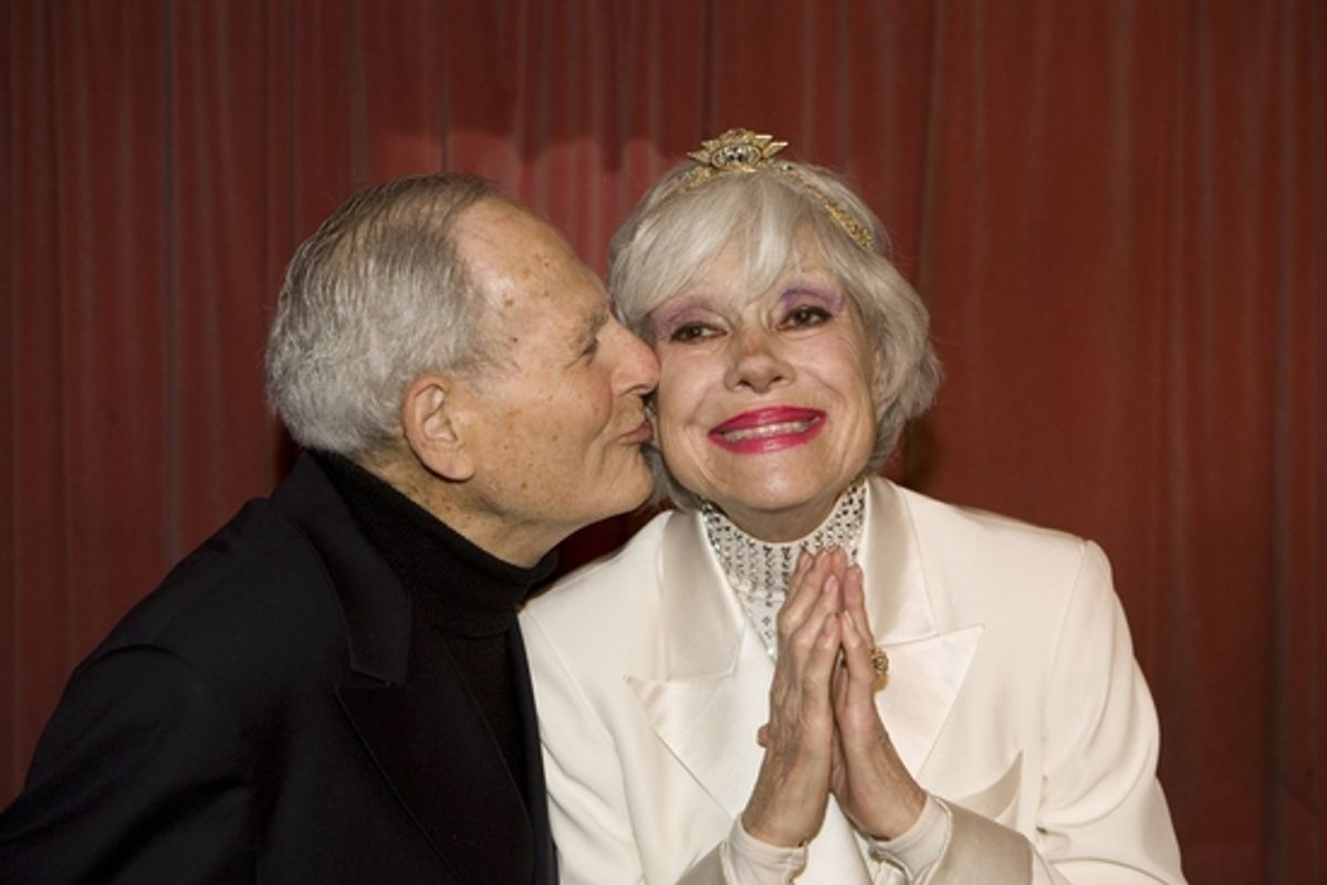 Harry Kullijian kisses his wife, Carol Channing at 