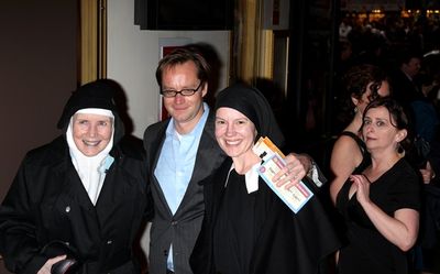 Michael Riedel, a couple of happy Nuns and Rachel Dratch

 Photo