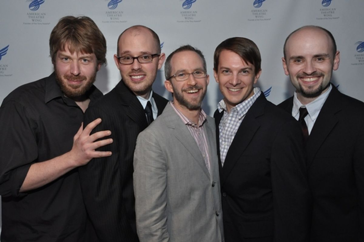 2009 Jonathan Larson recipients Dave Malloy, Ryan Scott Oliver, Curtis Moore, Tom Mizer, Mark Allen at 