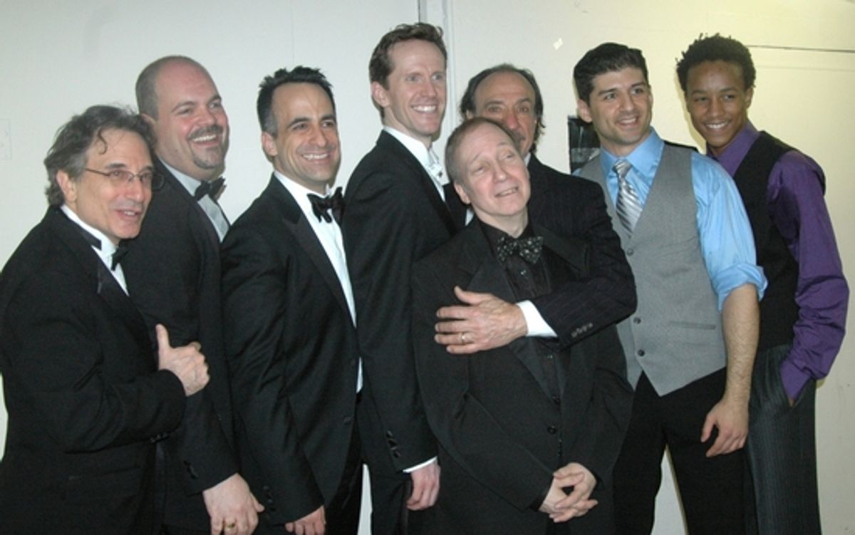 Chip Zien, Brad Oscar, David Pittu, Jeffry Denman, F. Murray Abraham, Tony Yazbeck and Kendrick Jones surround Scott Siegel at 