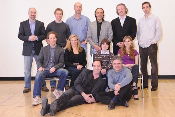 Front of group Brennan Brown, director Neil Pepe, seated, Joey Slotnick, Mary McCann, Photo