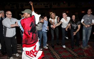 Gypsy Robe winner Tommar Wilson for HAIR celebrates with the cast! Photo