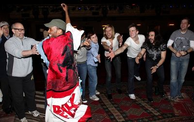 Gypsy Robe winner Tommar Wilson for HAIR celebrates with the cast! Photo