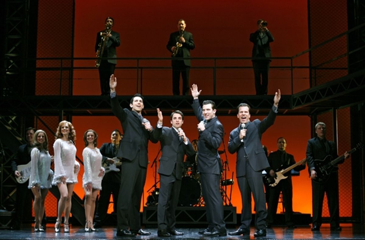 Josh Franklin, Joseph Leo Bwarie, Matt Bailey, Steve Gouveia and the Company of JERSEY BOYS at JERSEY BOYS National Tour
