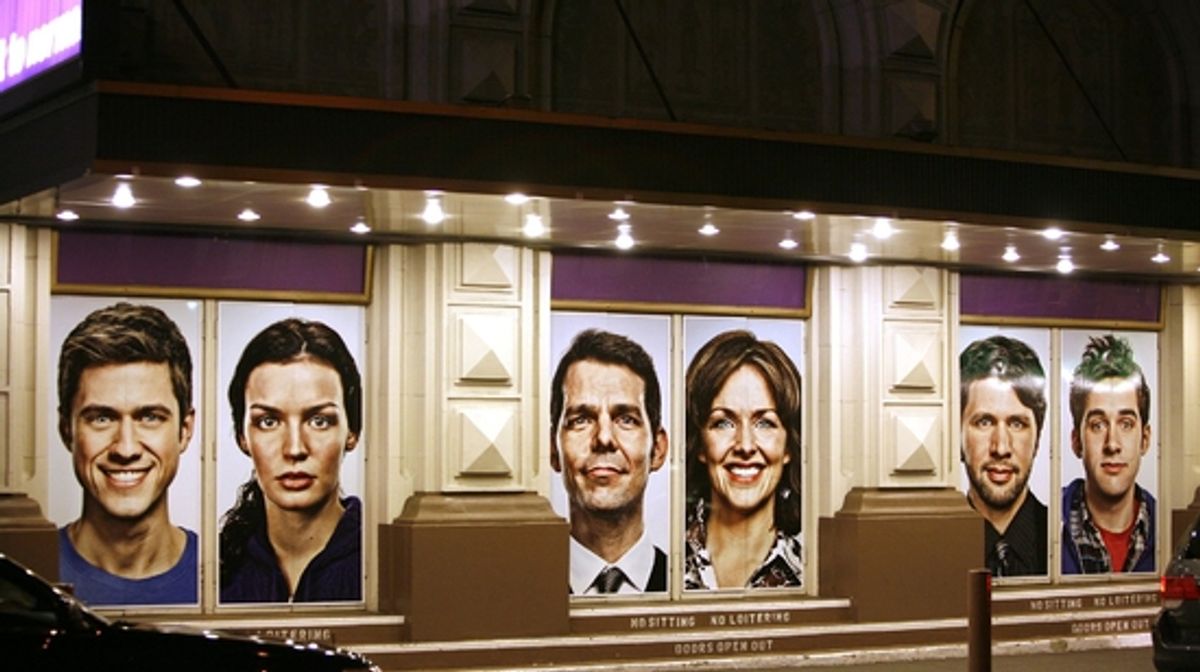 Marquee with  Aaron Tveit, Jennifer Damiano, J. Robert Spencer, Alice Ripley, Louis Hobson and Adam Chandler-Berat at 