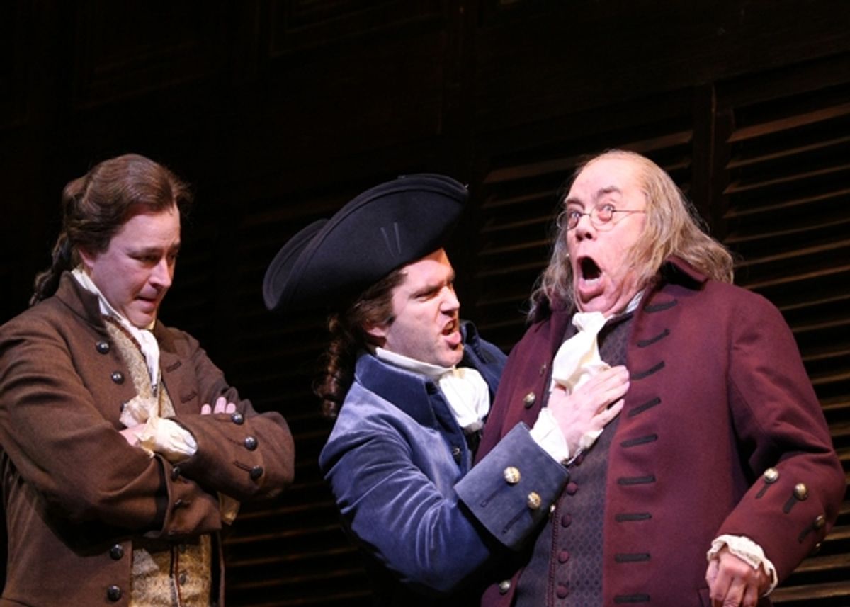 Don Stephenson (John Adams), Aaron Ramey (Richard Henry Lee), Conrad John Schuck (Benjamin Franklin) at 