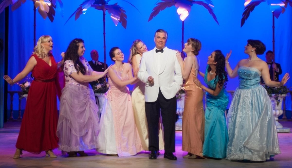 Robert Pavlovich (Lawrence Jameson) and the female ensemble of DIRTY ROTTEN SCOUNDRELS at 