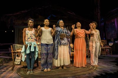 The cast of THE BLOOD QUILT takes their bows during curtain call on opening night. Pi Photo