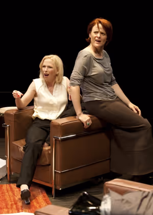 (from left) Caitlin Muelder as Annette Raleigh and Erika Rolfsrud as Veronica Novak in the San Diego Premiere of God of Carnage by Yasmina Reza, translated by Christopher Hampton and directed by Richard Seer, July 27 - Sept. 2, 2012 at The Old Globe. Phot @ BroadwayWorld (from left) Caitlin Muelder as Annette Raleigh and Erika Rolfsrud as Veronica Novak i Photo