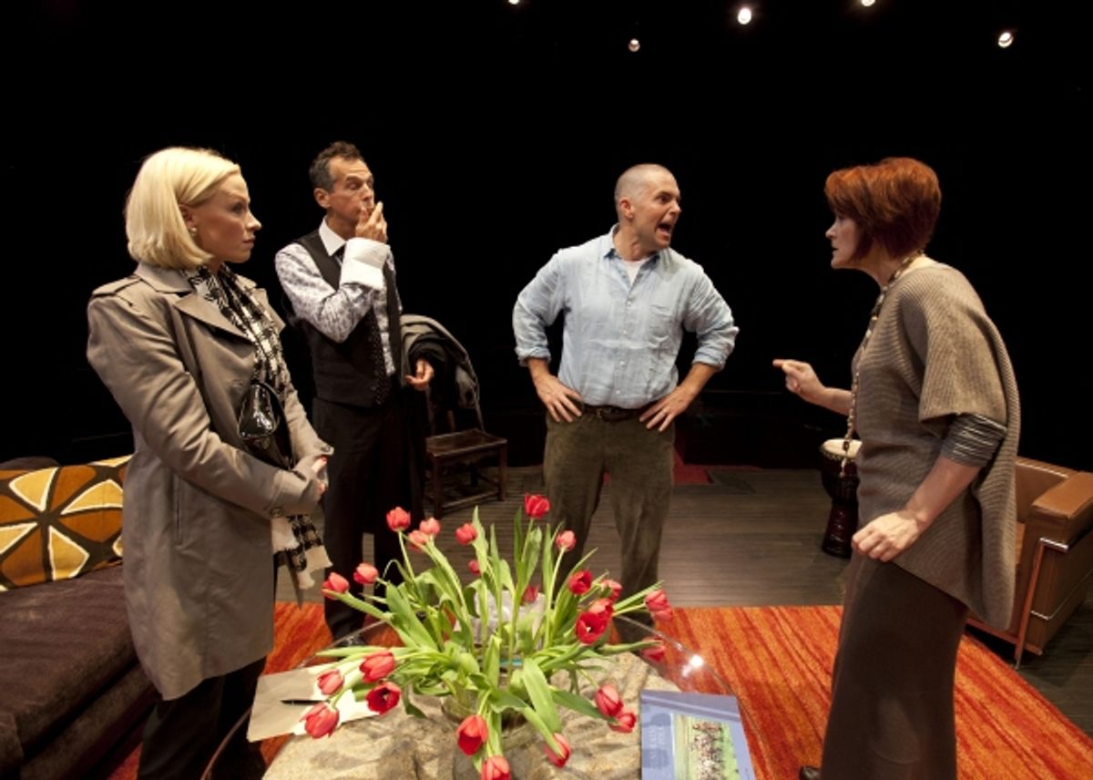 (from left) Caitlin Muelder as Annette Raleigh, T. Ryder Smith as Alan Raleigh, Lucas Caleb Rooney as Michael Novak and Erika Rolfsrud as Veronica Novak in the San Diego Premiere of God of Carnage by Yasmina Reza, translated by Christopher Hampton and dir at 
