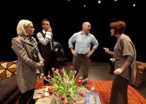 (from left) Caitlin Muelder as Annette Raleigh, T. Ryder Smith as Alan Raleigh, Lucas Caleb Rooney as Michael Novak and Erika Rolfsrud as Veronica Novak in the San Diego Premiere of God of Carnage by Yasmina Reza, translated by Christopher Hampton and dir @ BroadwayWorld (from left) Caitlin Muelder as Annette Raleigh, T. Ryder Smith as Alan Raleigh, Lucas Photo