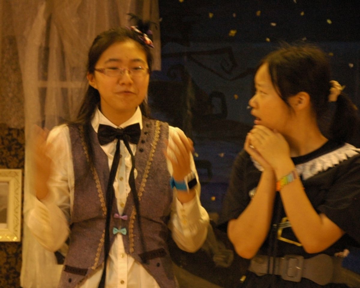 Fiona Wei as Professor Plum and Cissy Shen as Nancy Drew at 