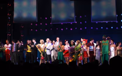 Ensemble Cast with Andy Blankenbueher, Lin-Manuel Miranda, Tom Kitt,  Amanda Green, J Photo
