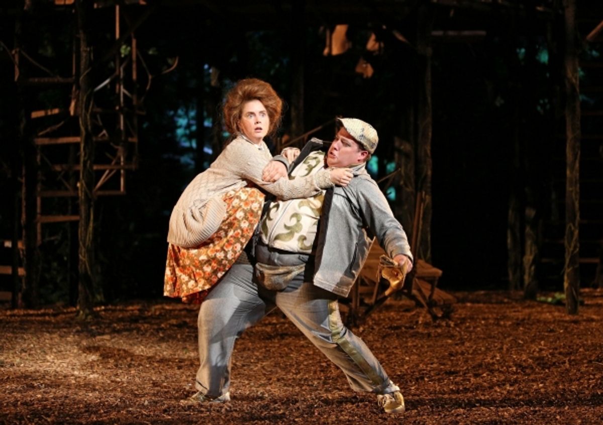 Amy Adams and Josh Lamon in the Shakespeare in the Park production of Into the Woods, directed by Timothy Sheader with co-direction by Liam Steel, running as part of The Public Theater's 50th Anniversary season at The Delacorte, July 24 - September 1. Pho at 