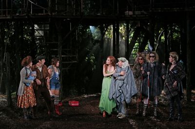 The cast of the Shakespeare in the Park production of Into the Woods, directed by Tim Photo