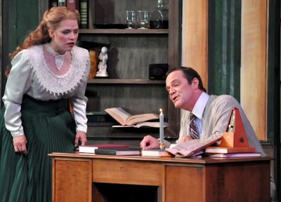 Rick Hilsabeck as Professor Henry Higgins and Sarah Pfisterer Photo