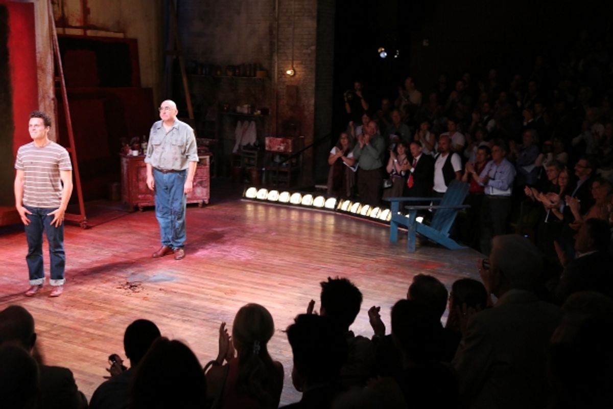 Cast members Jonathan Groff, left, and Alfred Molina, right, bow at the curtain call after the opening night performance of 'Red' at the Center Theatre Group/Mark Taper Forum on Sunday,  Aug. 12, 2012, in Los Angeles, Calif. (Photo by Ryan Miller/Capture  at 