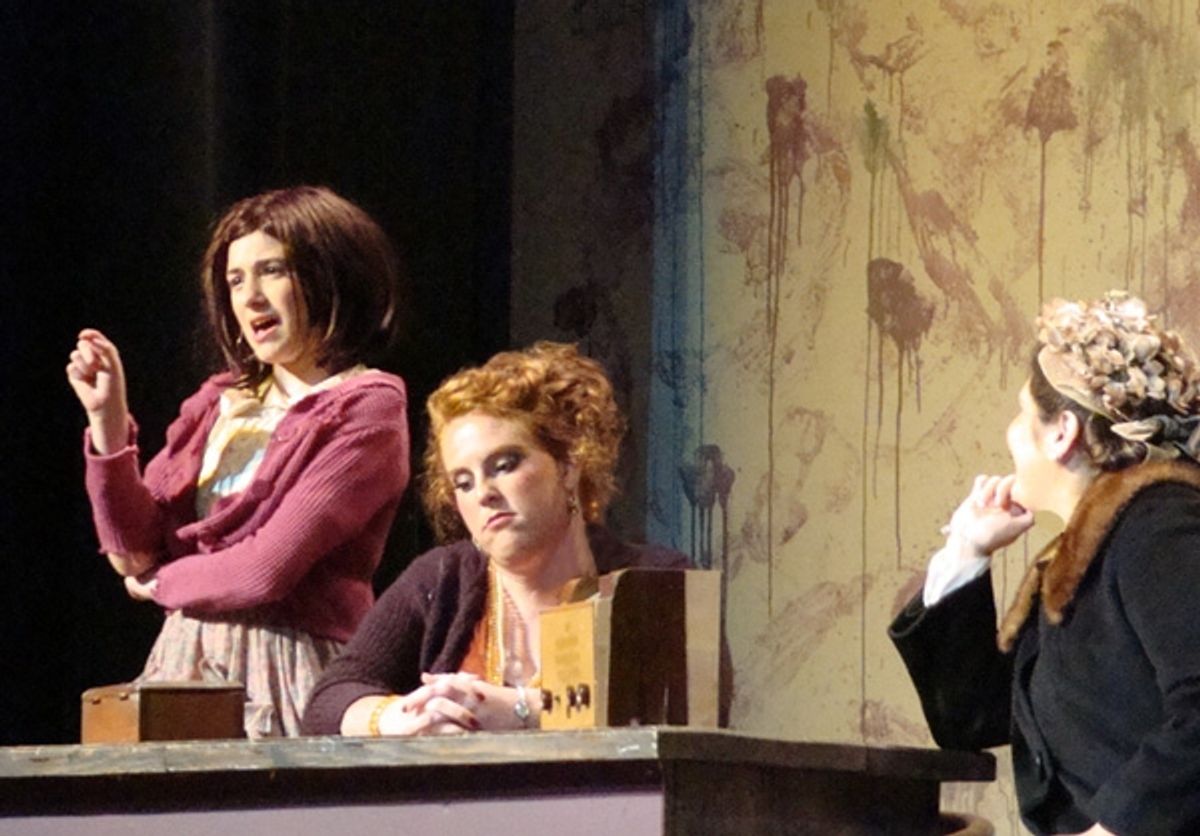                                Brigid Harrington as Annie, Caitlin Hughes as Miss Hannigan, and Rachel Guida as Grace Farrell at 