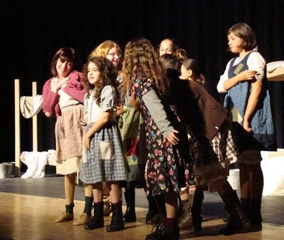                  Brigid Harrington (left) as Annie, and Brianna D'Elia (center) as Mo Photo