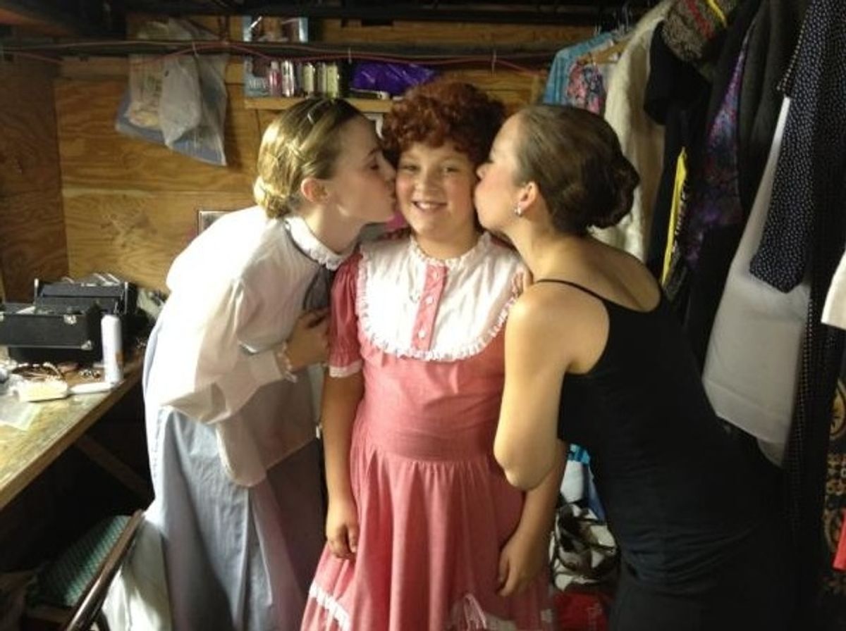 ANNIE's Kathleen Whitby and Company (Washington Country Playhouse) Ã¢â‚¬Â@HeyThereKathl Goodbye kisses for #Annie from Grace and Mrs. Greer! Closing night #SIP #WCP @ShannenOnStage @MaxizPad @KeenanBlogger http://pic.twitter.com/LfYBlcUT at 