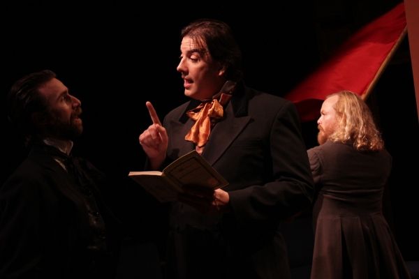Dain Geist, SeÃ¡n Patrick Judge, and Guy Roberts in The Coast of Utopia. Photo by R Photo