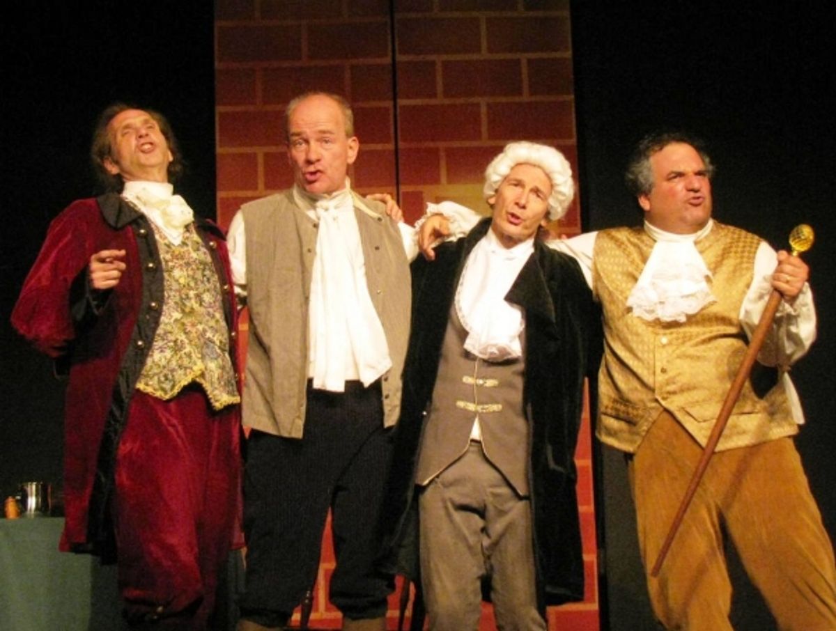 Steve Lobis of Morrisville (far right) as Patriot Robert Morris leads DeLarme Landes of Doylestown,  Hugh Barton of Yardley and  Jim Cordingley of Lawrenceville at 