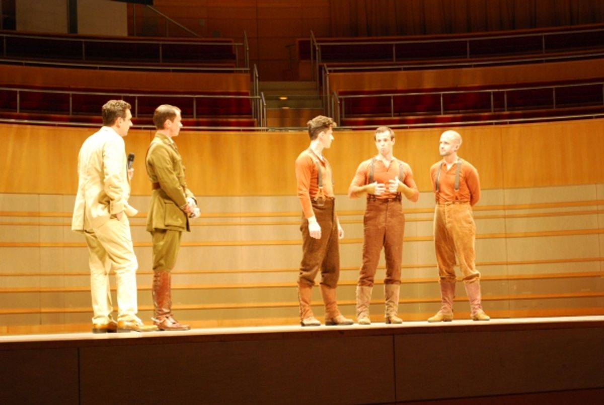 Bob Bucci, Ian Piears (Joey Hind), Stuart Angell (Joey Heart), Tommy Luther (Joey Head) with Tim Lewis (Captain Nicholls) at 