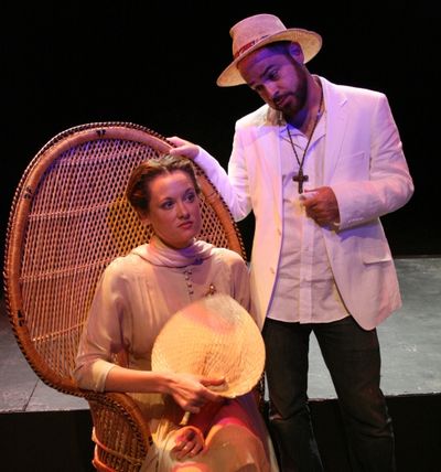 Kristie Ohlinger as Hannah Jelkes and Timothy Riggs as The Reverend Lawrence T. Shann Photo
