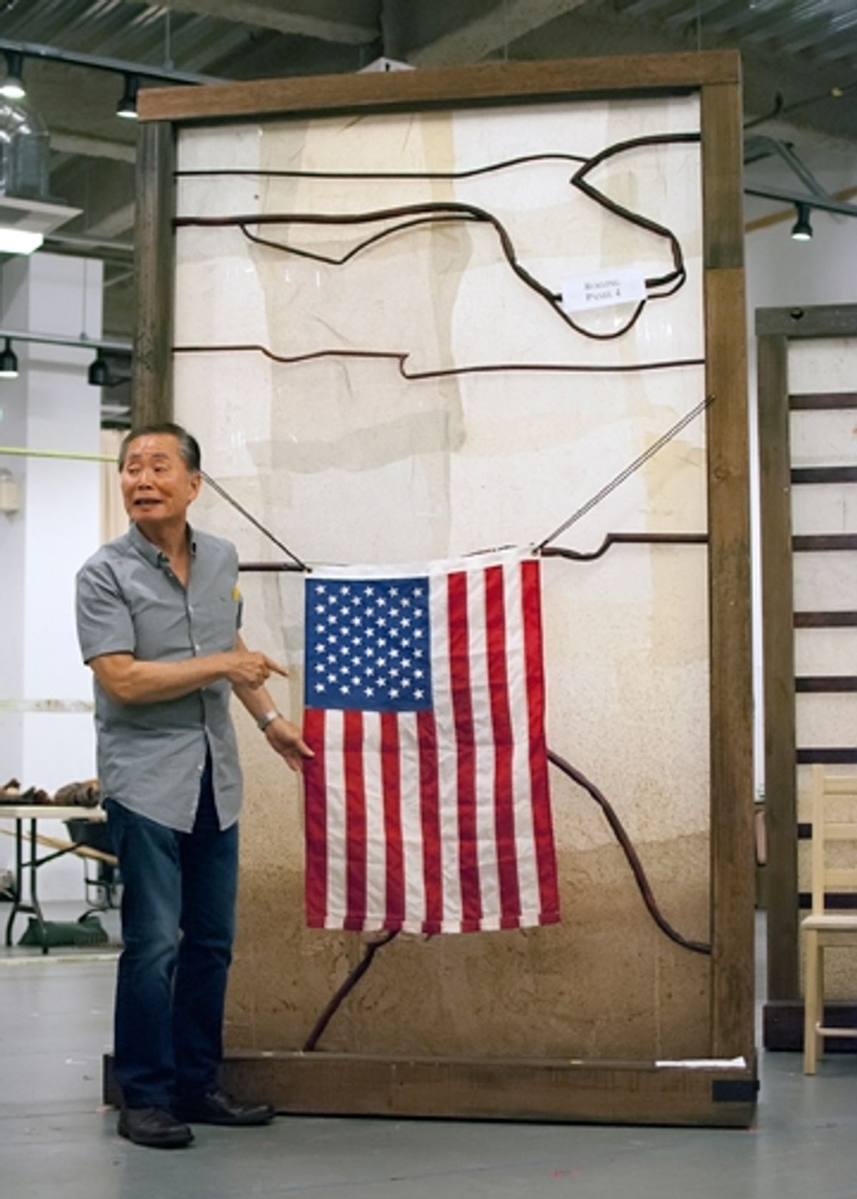 George Takei in rehearsal for Allegiance - A New American Musical at The Old Globe in San Diego, California. The World Premiere of Allegiance, with music and lyrics by Jay Kuo and book by Marc Acito, Kuo and Lorenzo Thione, directed by Stafford Arima, wil at 