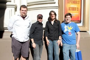 Pam MacKinnon with the first fans in line Photo