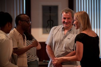  Ensemble members Alana Arenas and director K. Todd Freeman with Keith Kupferer and L Photo