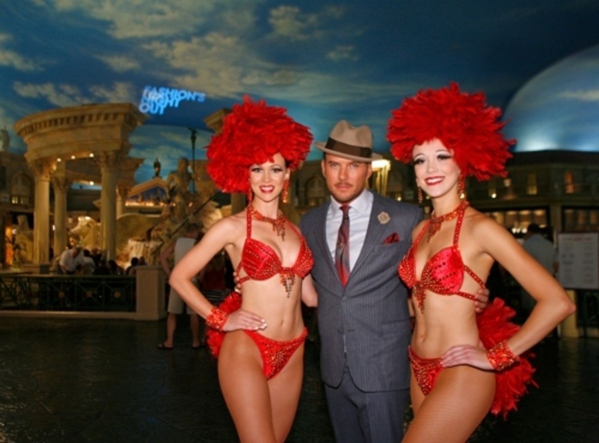 Showgirls from Jubilee! at Ballys Las Vegas join Caesars Palace headline entertainer Matt Goss to celebrate Fashion's Night Out 2012 at The Forum Shops at Caesars. They joined a host of additional Las Vegas entertainers on hand at the premiere shoppi at The Forum Shops At Caesars Puts A Las Vegas Spin On Fashion's Night Out 2012