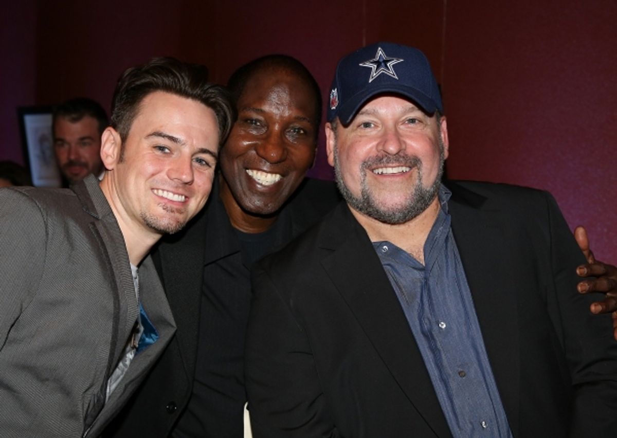 From left, Cast members Brian Gallagher, Mel Johnson Jr. and Composer Frank Wildhorn pose during the party for the opening night performance of 'Jekyll & Hyde' The Musical at the La Mirada Theatre for the Performing Arts on Saturday,  Aug. 8, 2012, in La  at 