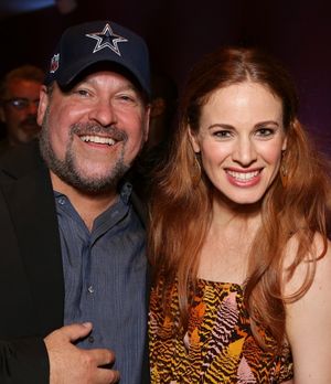 From left, Composer Frank Wildhorn and cast member Teal Wicks pose during the party f Photo