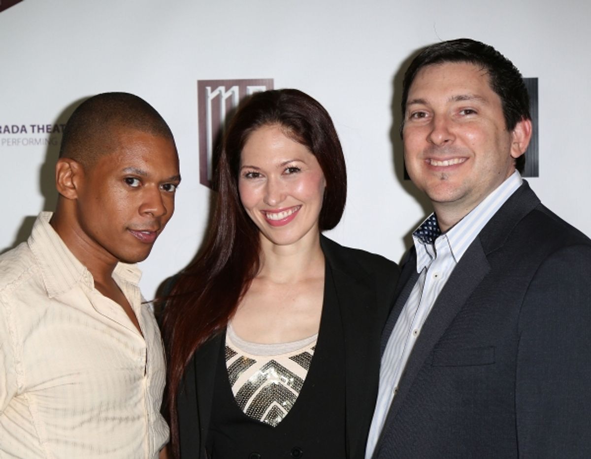  From left, Lawrence Cummings, April Molina and Jason Niedle pose during the party for the opening night performance of 'Jekyll & Hyde' The Musical at the La Mirada Theatre for the Performing Arts on Saturday, Aug. 8, 2012, in La Mirada, Calif. (Photo by  at 