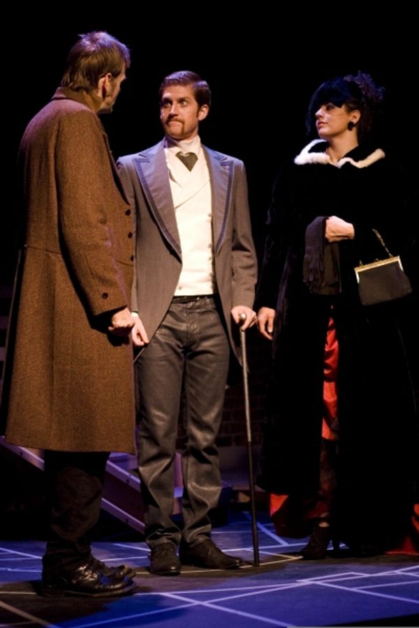  Chip Simmons as Sherlock Holmes, Blake Weir as Doctor Watson, and Katharine Hatcher  Photo